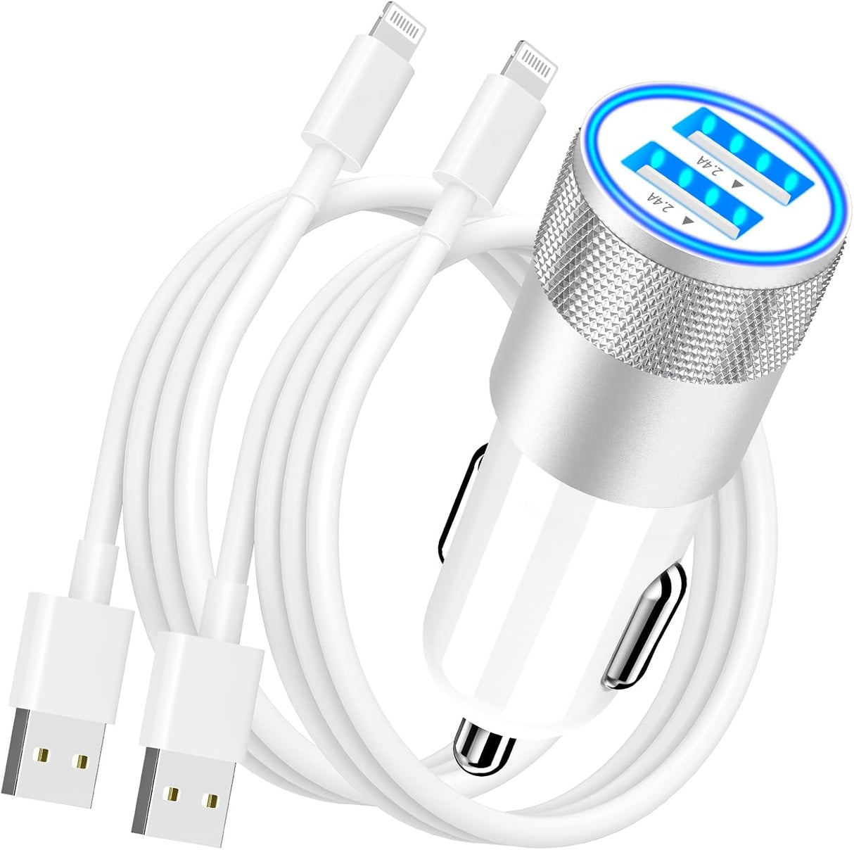 Cargador de coche Rombica 4.8A USB con cables para iPhone 14/13