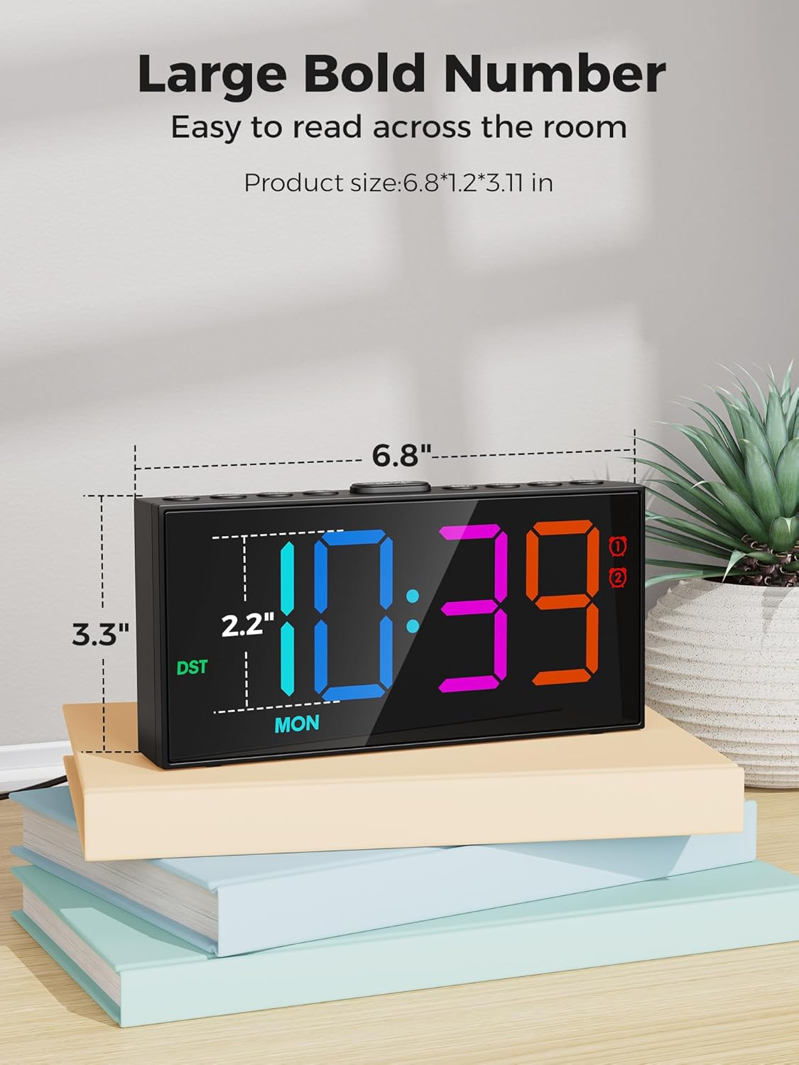 Reloj Despertador Digital RGB, Números Grandes, USB, Ajustable