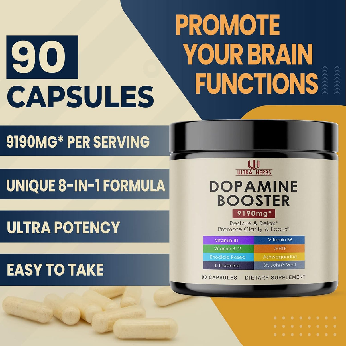 Suplemento de enfoque de dopamina Ashwagandha 5000mg 5-HTP