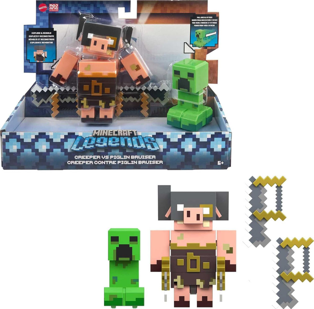 Mattel Figuras Minecraft Legends 2-Pack Creeper y Bruiser, 3.25