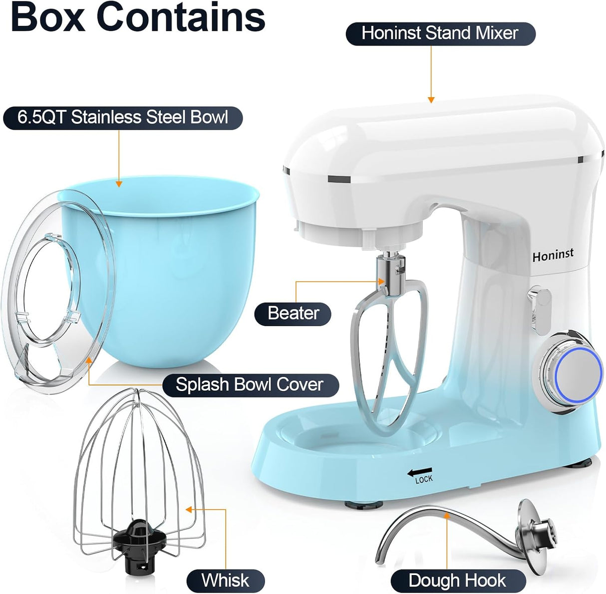 Batidora de Pie, 6.5QT, 10 Velocidades, 660W, Modelo 3 en 1