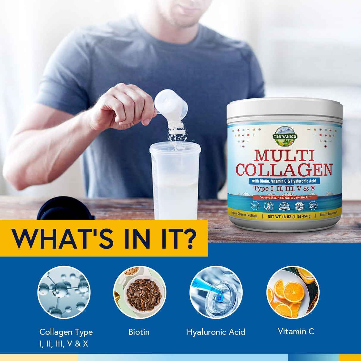 Polvo de colágeno múltiple tipo I II II V X con biotina