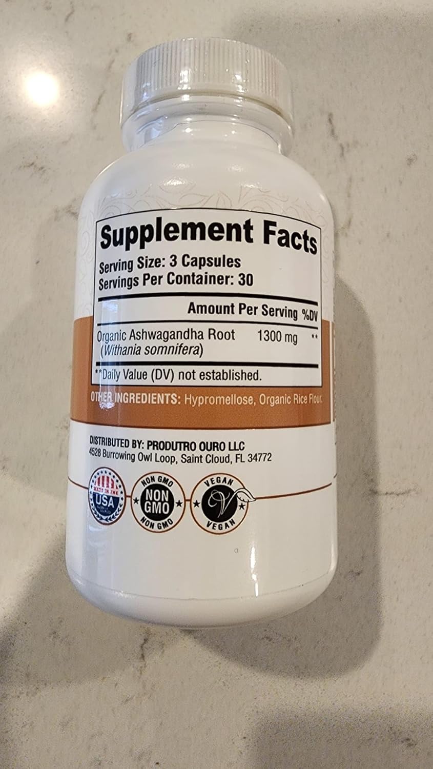 Polvo de Raíz de Ashwagandha 1300mg | Apoyo Metabólico | 90 Cápsulas