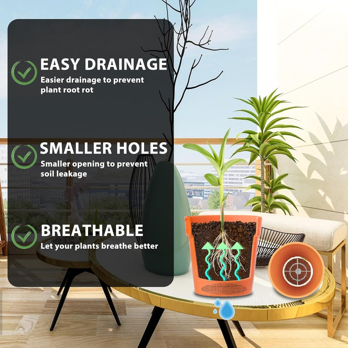 Almohadilla de malla para agujeros para macetas, 10 unidades