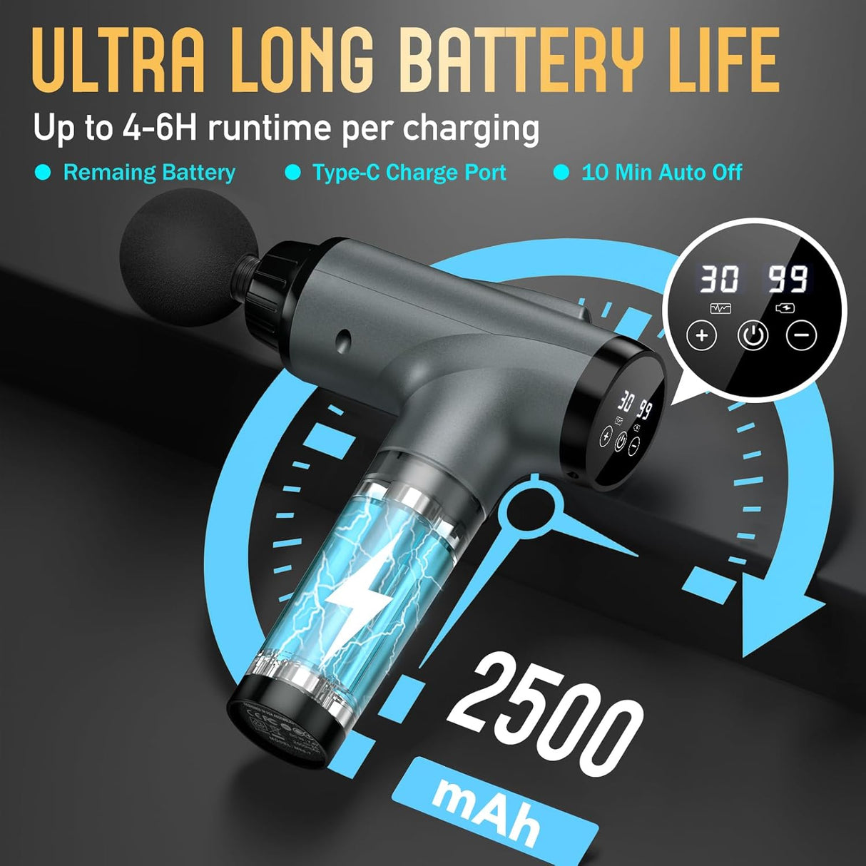 Masajeador Eléctrico Profundo, 30 Velocidades, 9 Accesorios