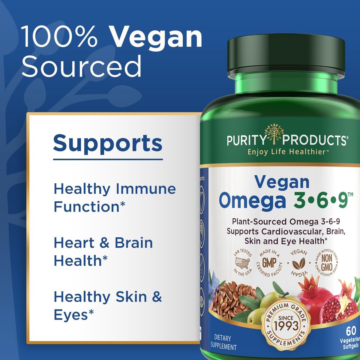 Omega 3-6-9 Vegano Purity Products - Ácidos Grasos Esenciales (60)
