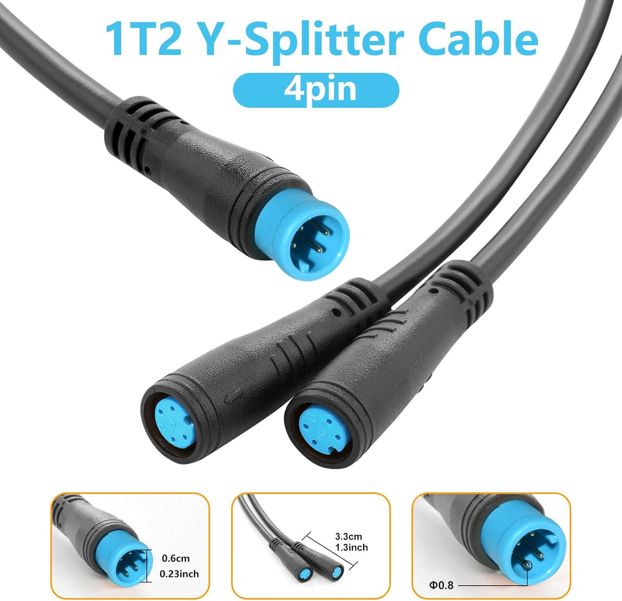 Cable Y-Split para Bicicleta Eléctrica 1T2, Waterproof, Ebike