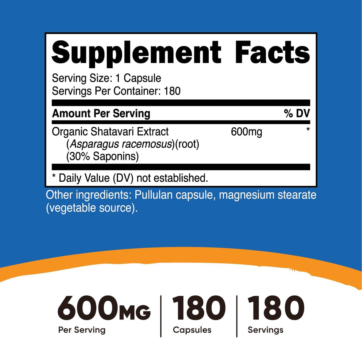 Nutricost Shatavari 600 mg, 180 cápsulas, 180 porciones, certificado CCOF fabricado con Shatavari orgánico, sin OMG, sin gluten, apto para vegetarianos