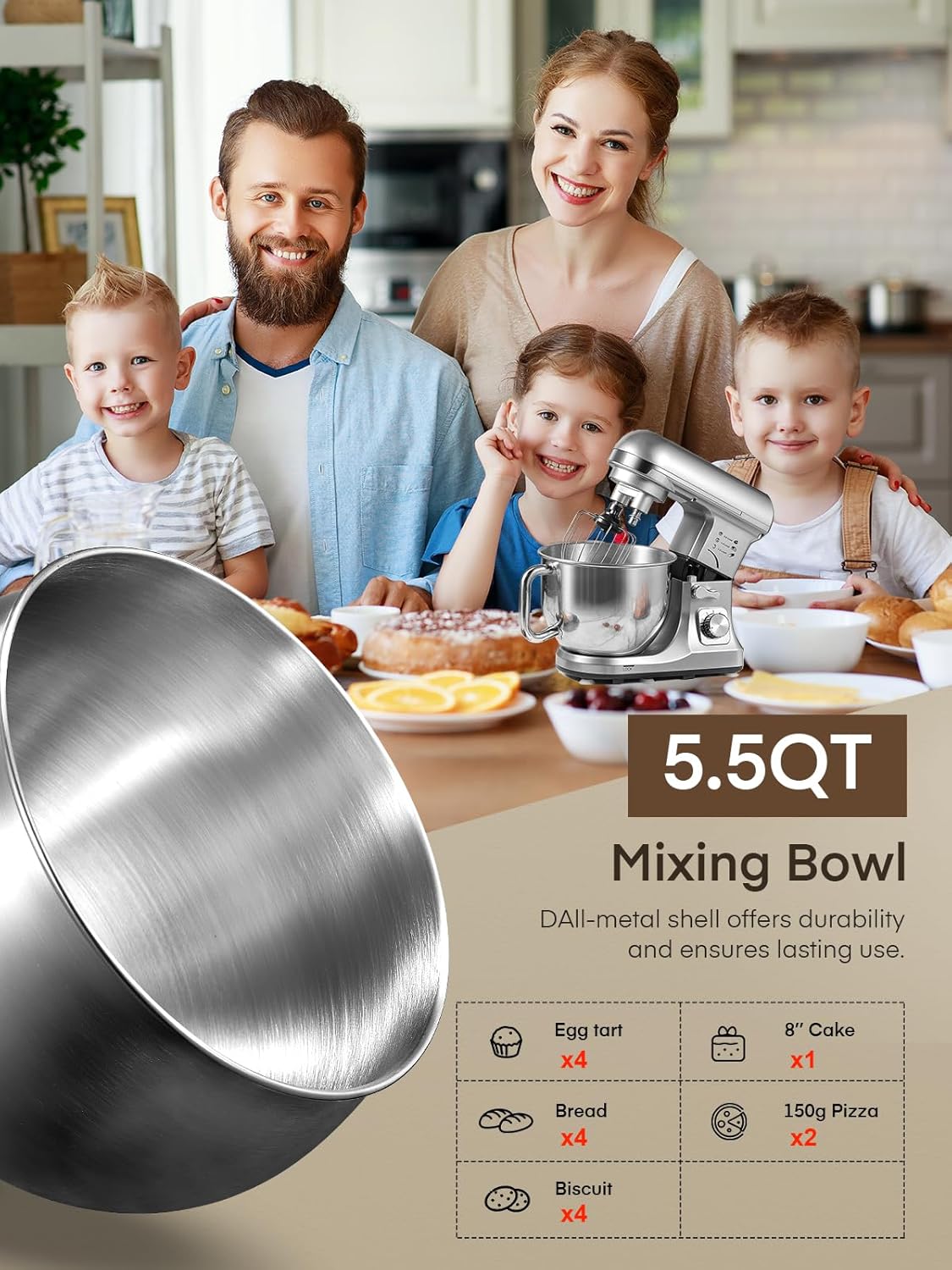 Batidora de Pie Fohere, 6+ P Velocidades, Acero Inoxidable