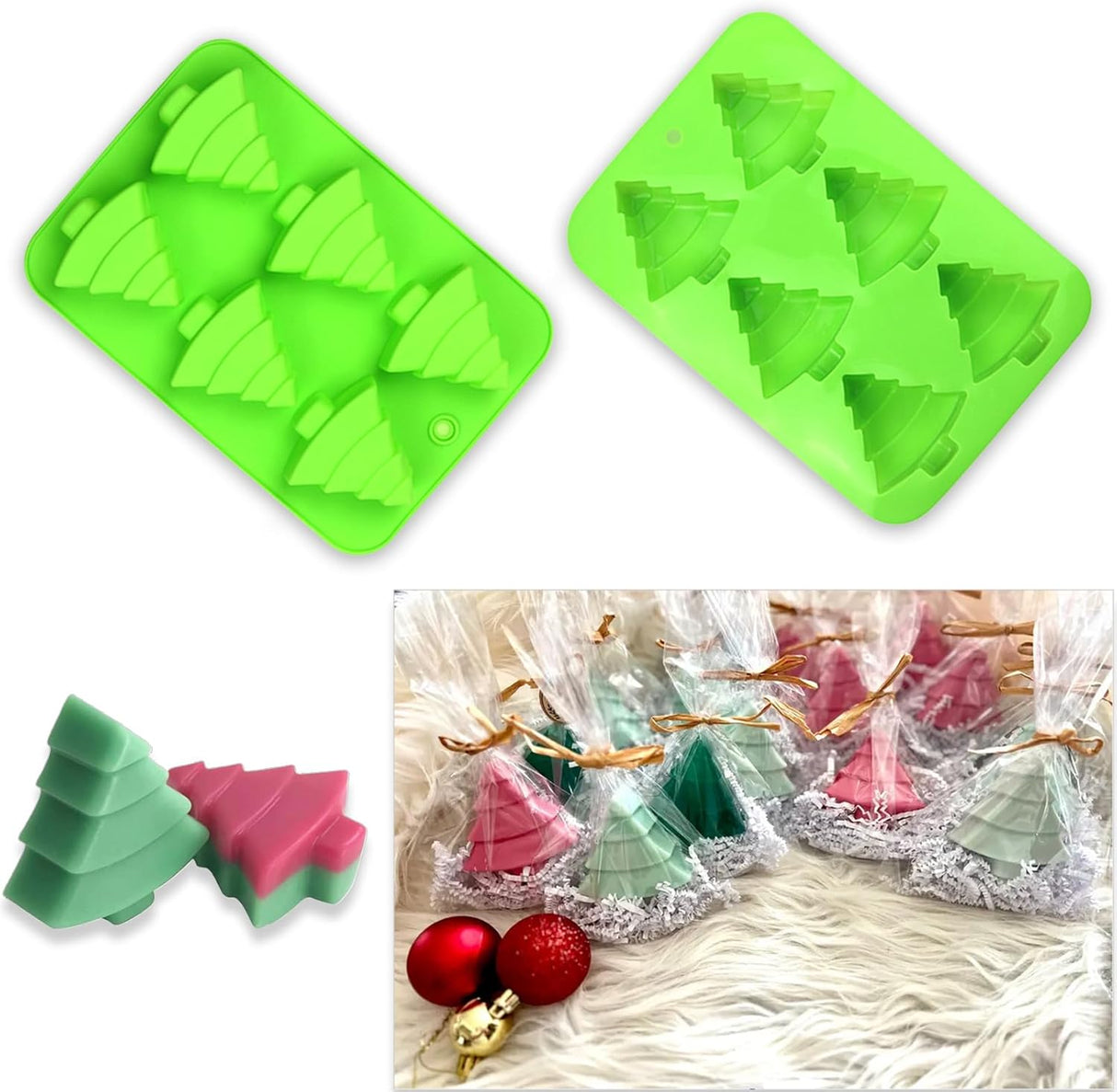 Moldes de Silicona para Árbol de Navidad, 6 Cavidades, 2 Pcs