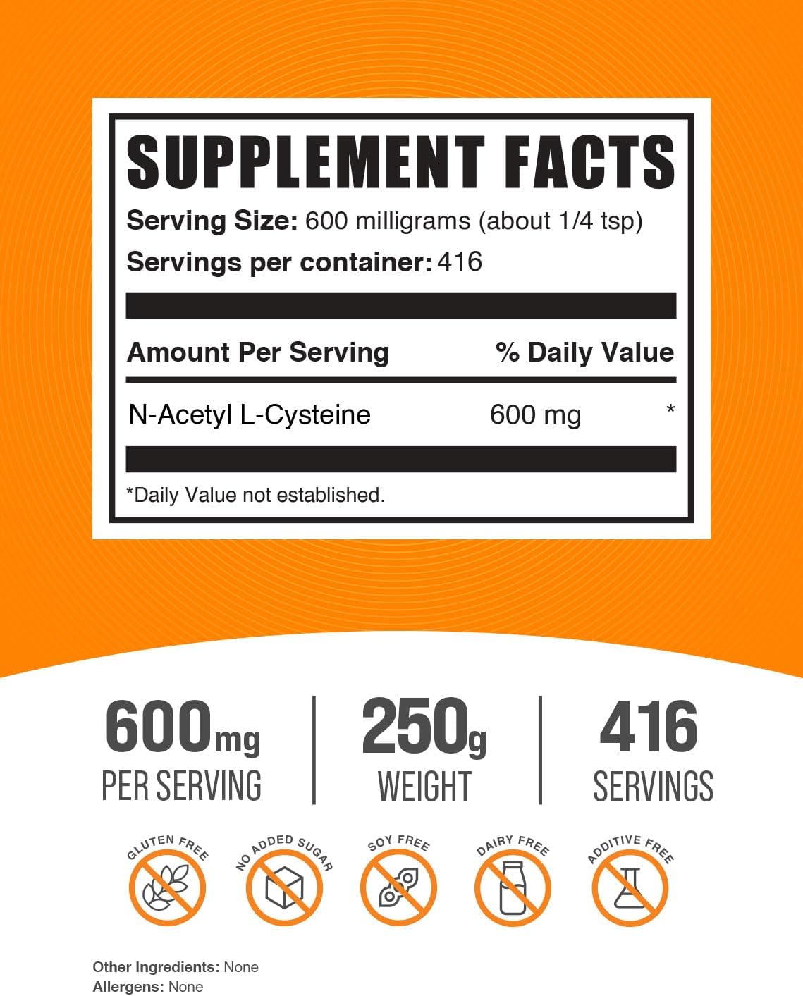NAC en polvo 600mg - BulkSupplements, Antioxidante 250g