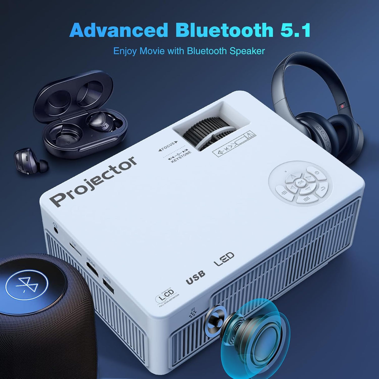 Proyector 1080P, portátil, WiFi 5G, compatible 4K, Tripod
