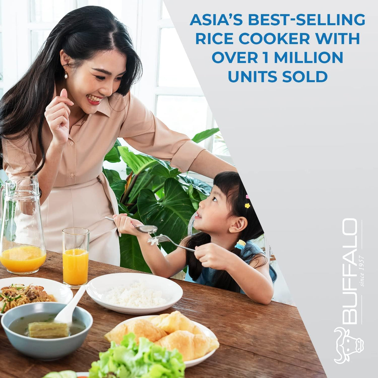 Olla arrocera Buffalo, acero inoxidable, 10 tazas, eléctrica