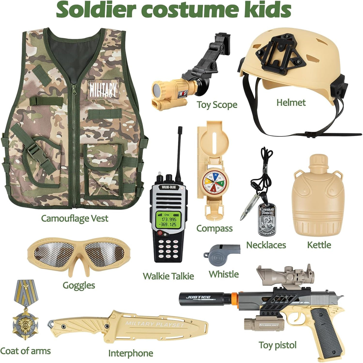 Disfraz Militar para Niños RedCrab, 12 Pzs, Juego de Rol