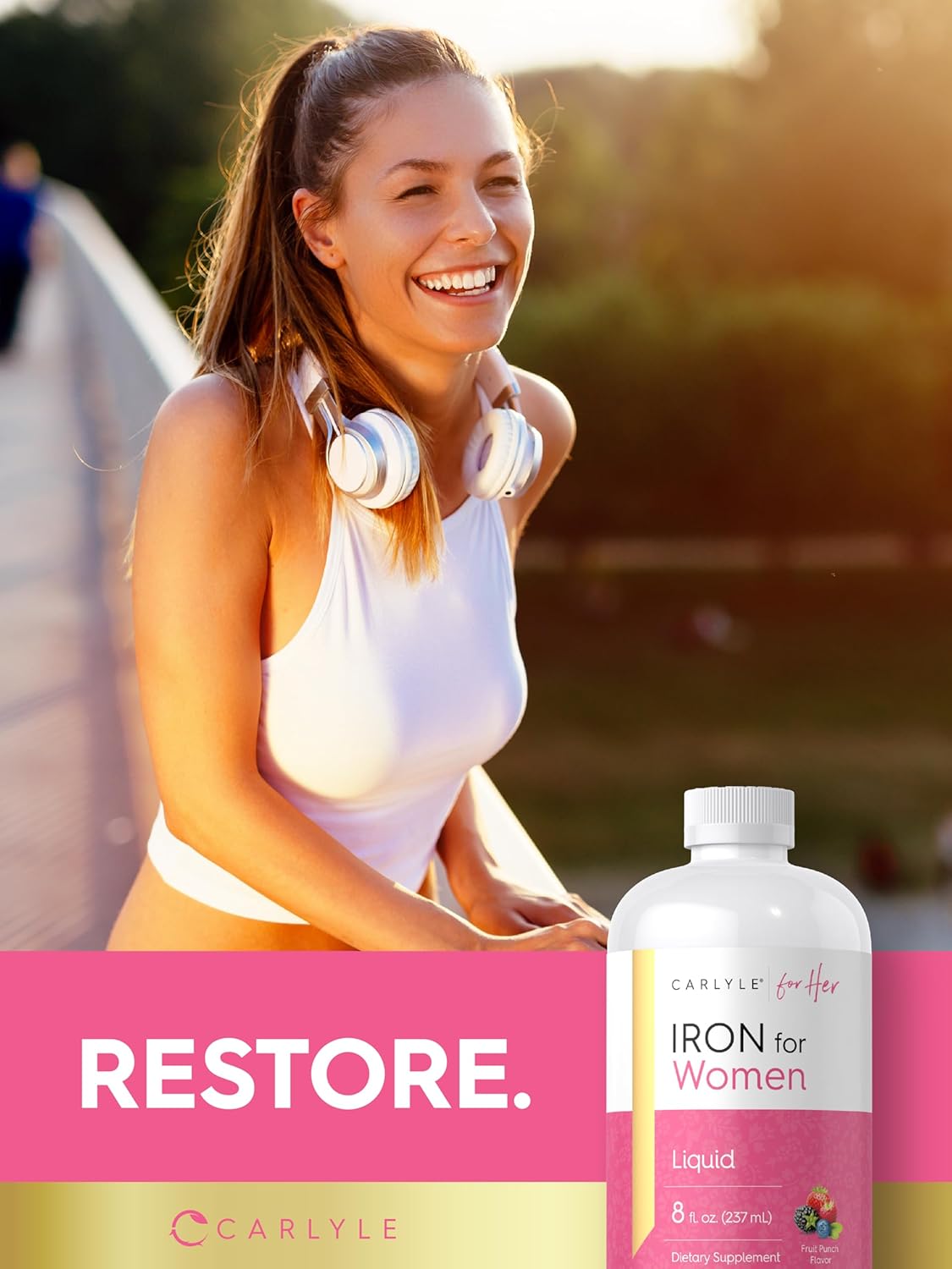 Suplemento de Hierro Líquido Carlyle para Mujeres | 8 fl oz, Sabor Punch