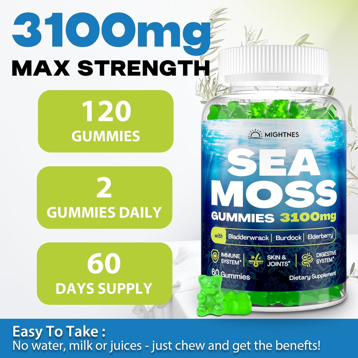 Gomitas de Sea Moss Irish 3100mg, 120 unidades