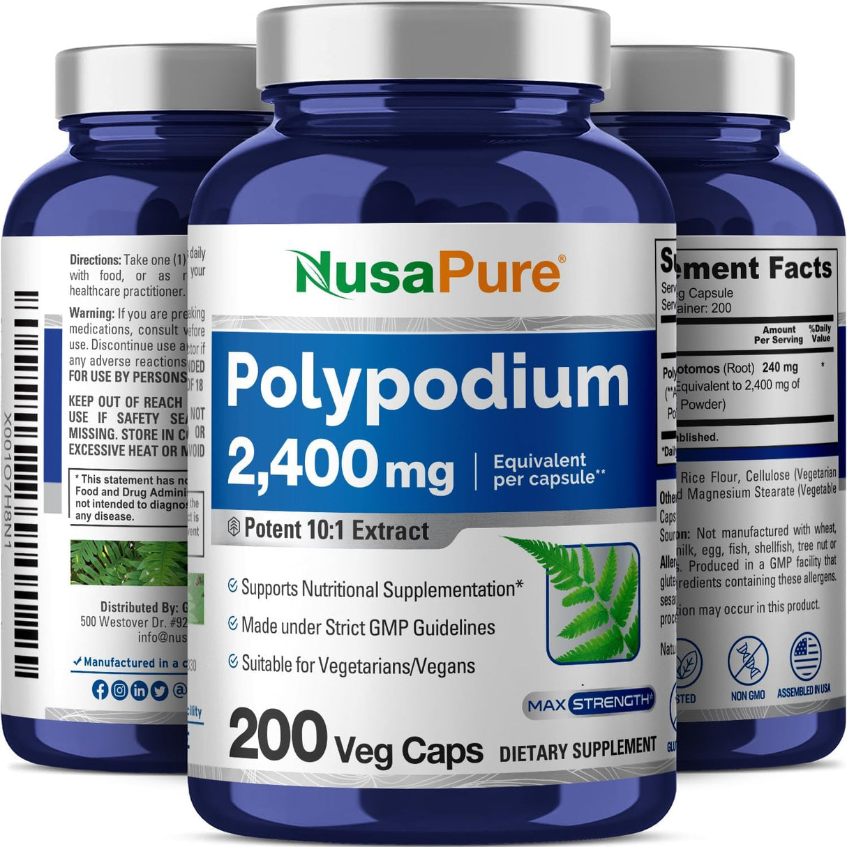 Extracto de Polypodium Leucotomos 2400mg, 200 Cápsulas Veg