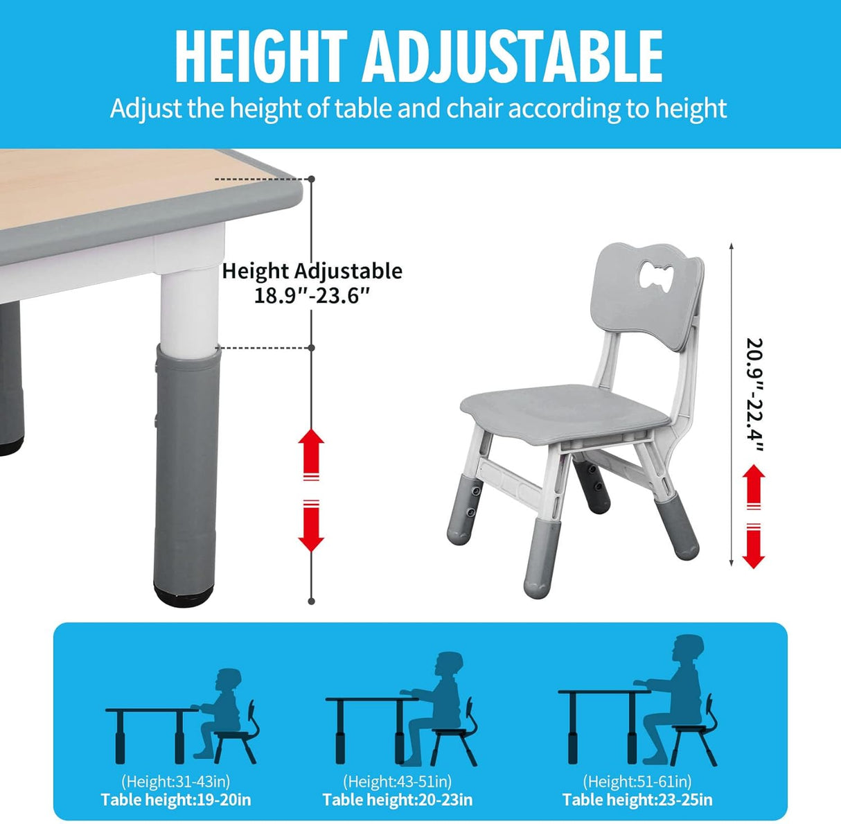 Mesa Escritorio de plástico para niños de altura ajustable