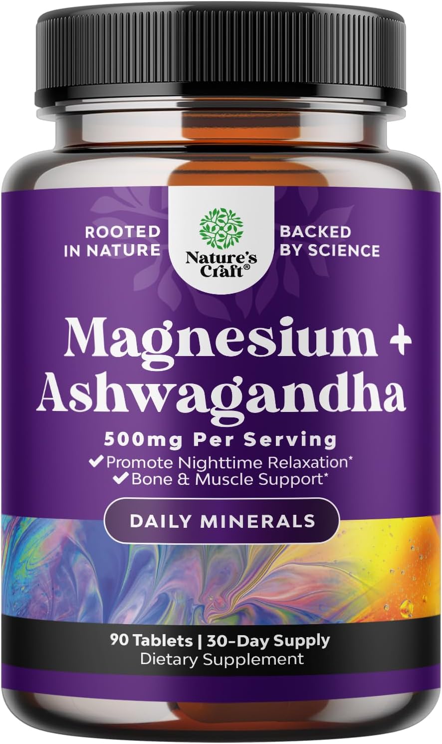 Suplemento Glicinato de magnesio 500 mg y Ashwagandha