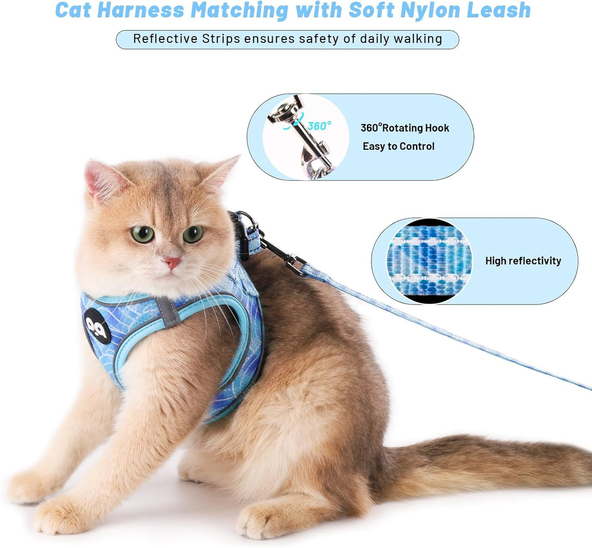 Arnés para Gatos Antiescape Ajustable con Tiras Reflectantes