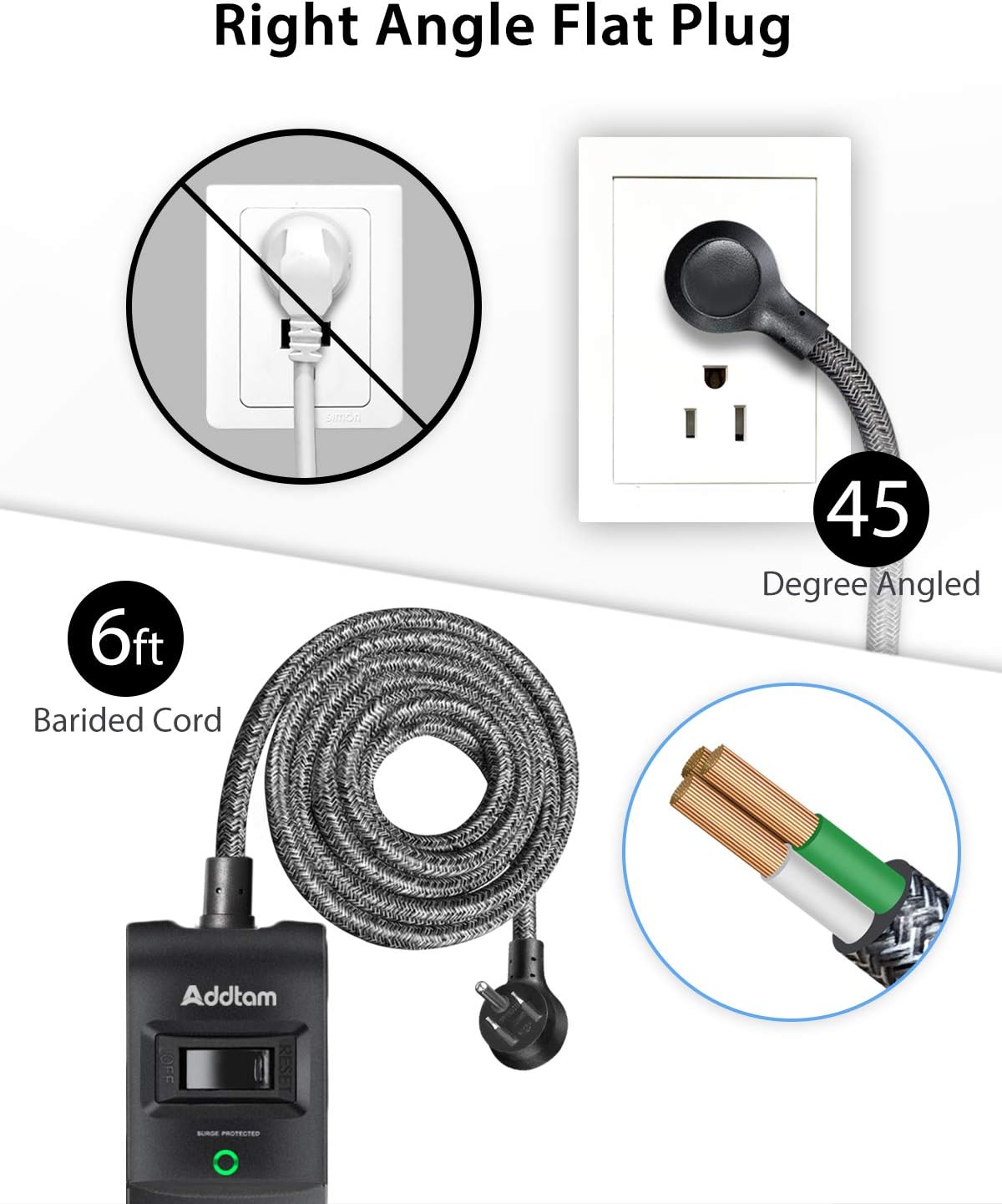 Regleta protectora contra sobretensiones de 10 pies, 5 tomacorrientes