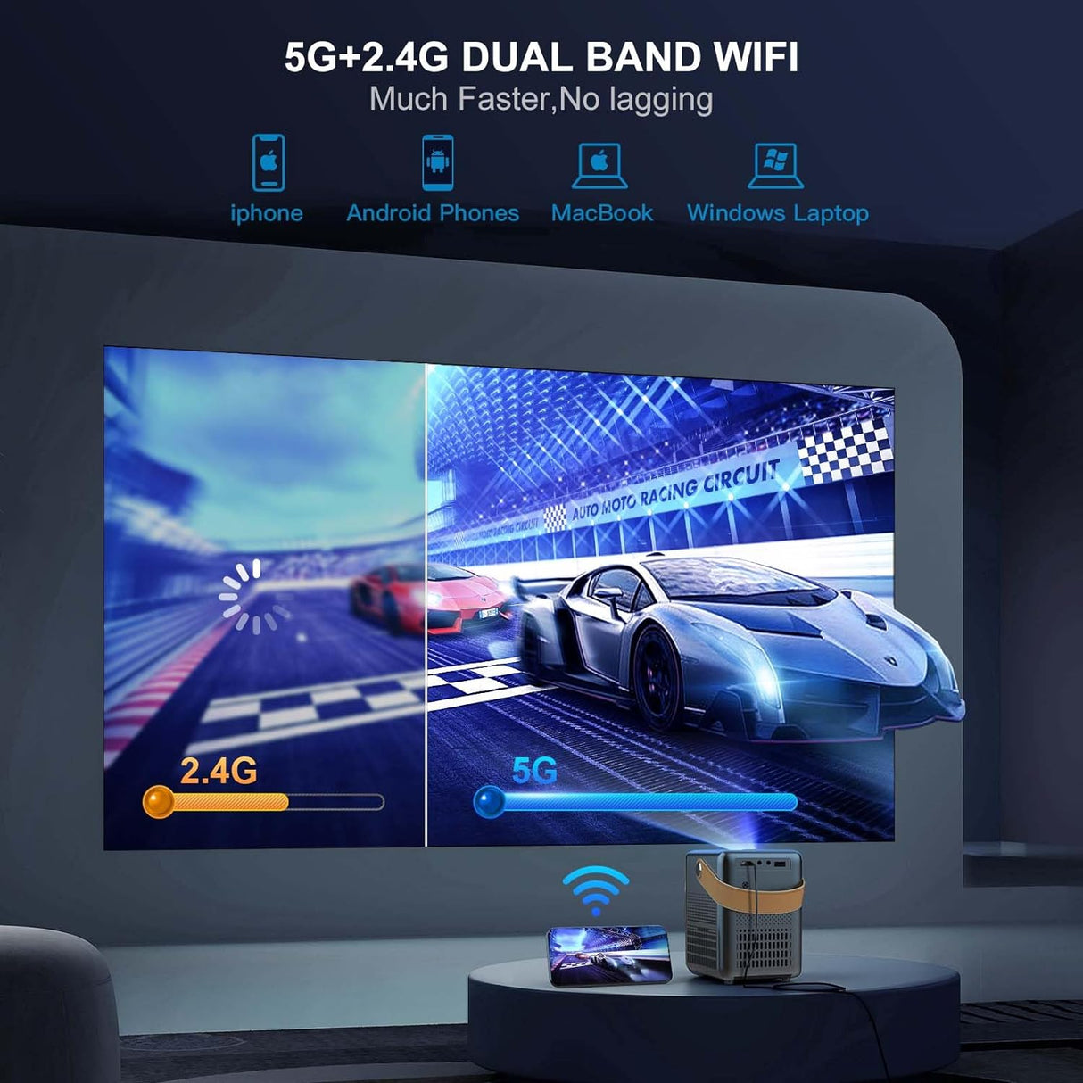 Mini proyector de 1080P con 5G WiFi y Bluetooth P61 WiMiUS