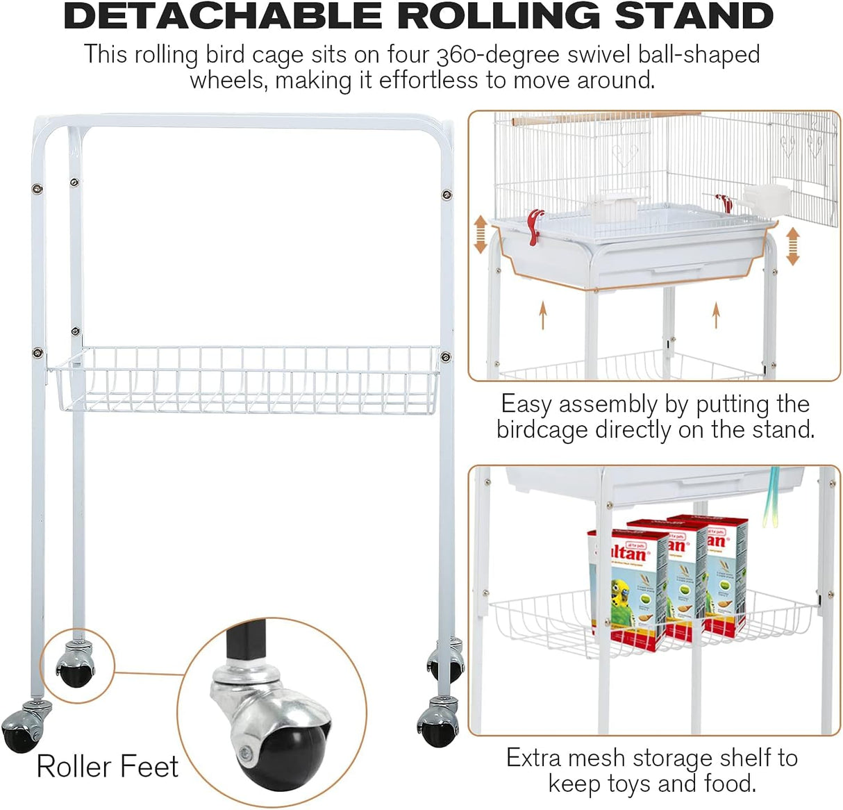 Jaula para periquitos de 64 pulgadas conn soporte rodante