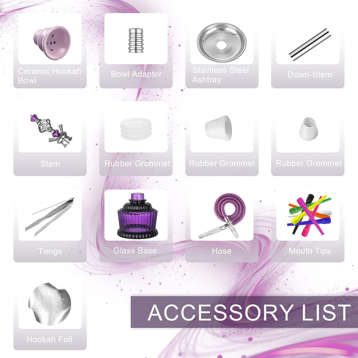 Set de Hookah 2 Mangueras 15'' con Base de Vidrio y Accesorios