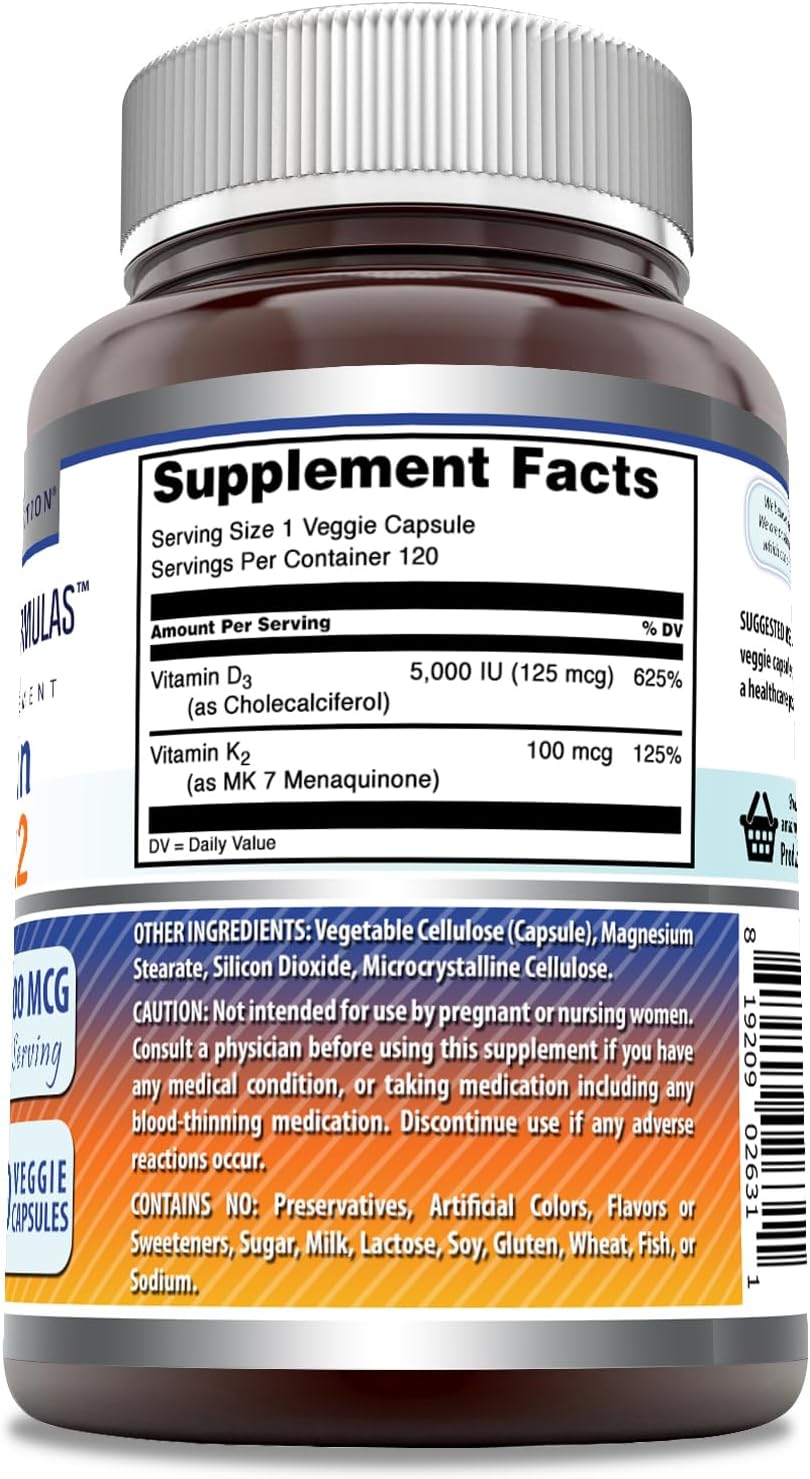 Suplemento de Vitamina D3 5000 IU - Amazing Formulas 120 Caps