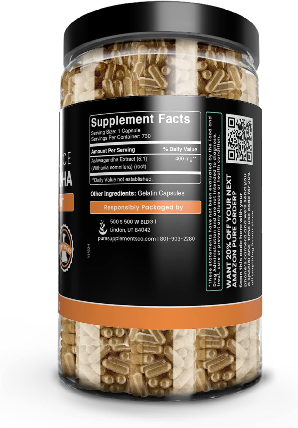 Ashwagandha 730 Cápsulas Pure Original Ingredients Sin Rellenos