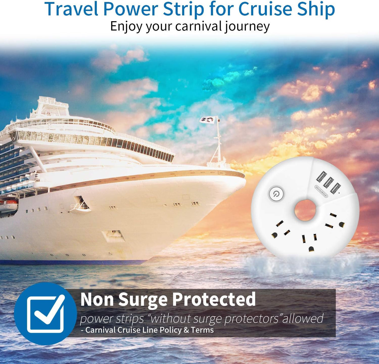 NTONPOWER - Tira de alimentación de viaje, 3 tomas, blanco