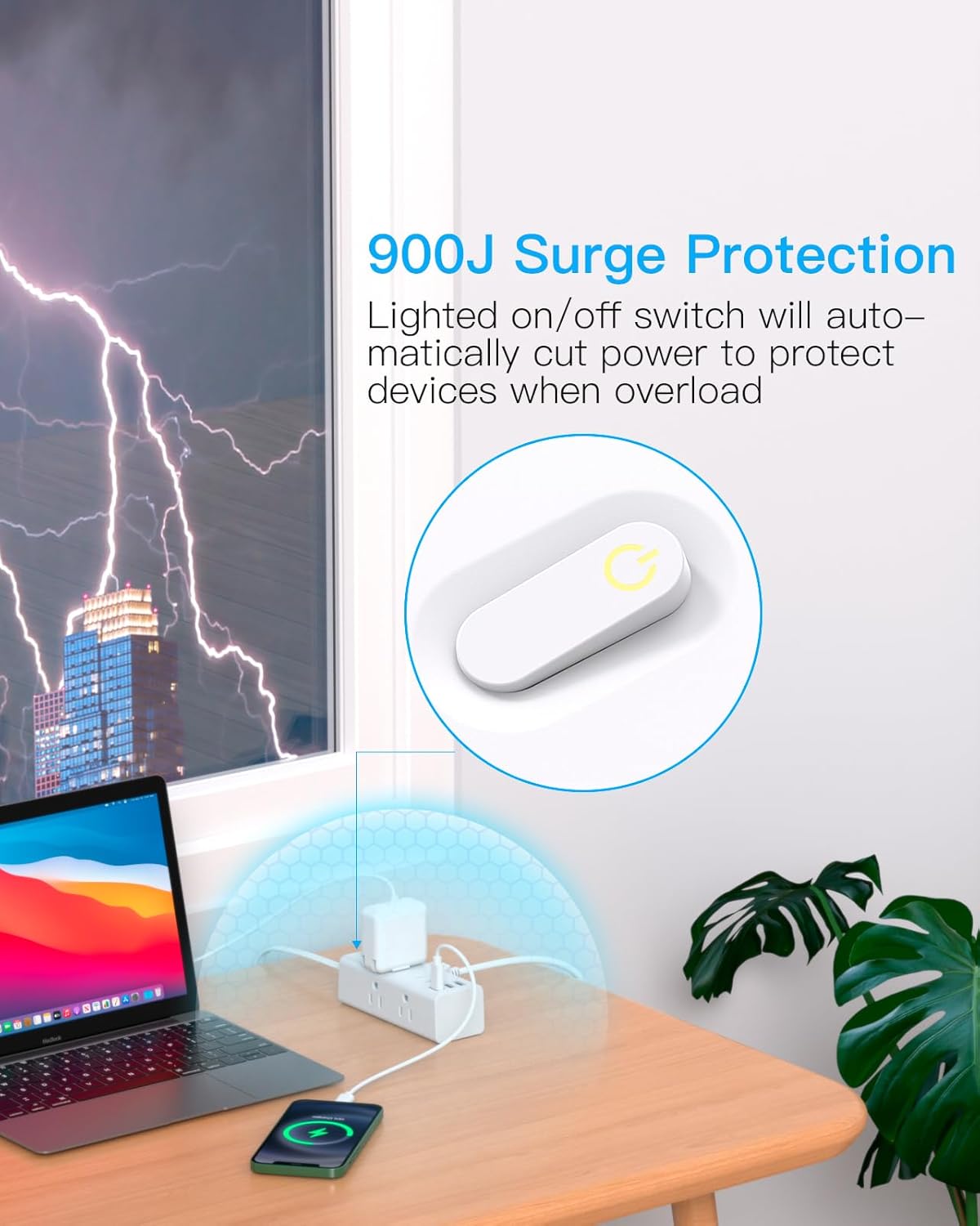 Cable de extensión de 10 pies con múltiples tomas, enchufe