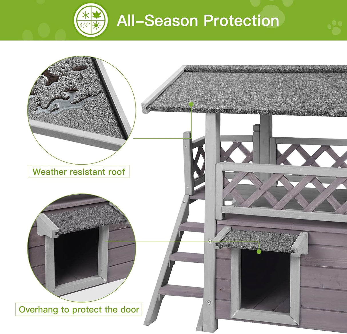 Casa para Gatos Fera, AIR09-BS, de Madera, 2 Pisos, Impermeable