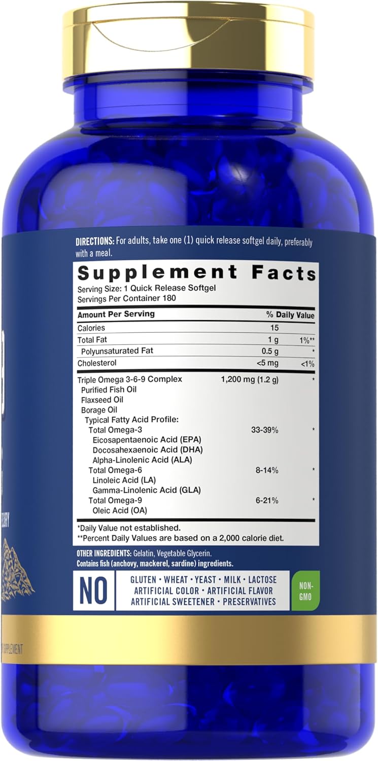 Omega 3-6-9 Carlyle 1200mg Suplemento 180 cápsulas