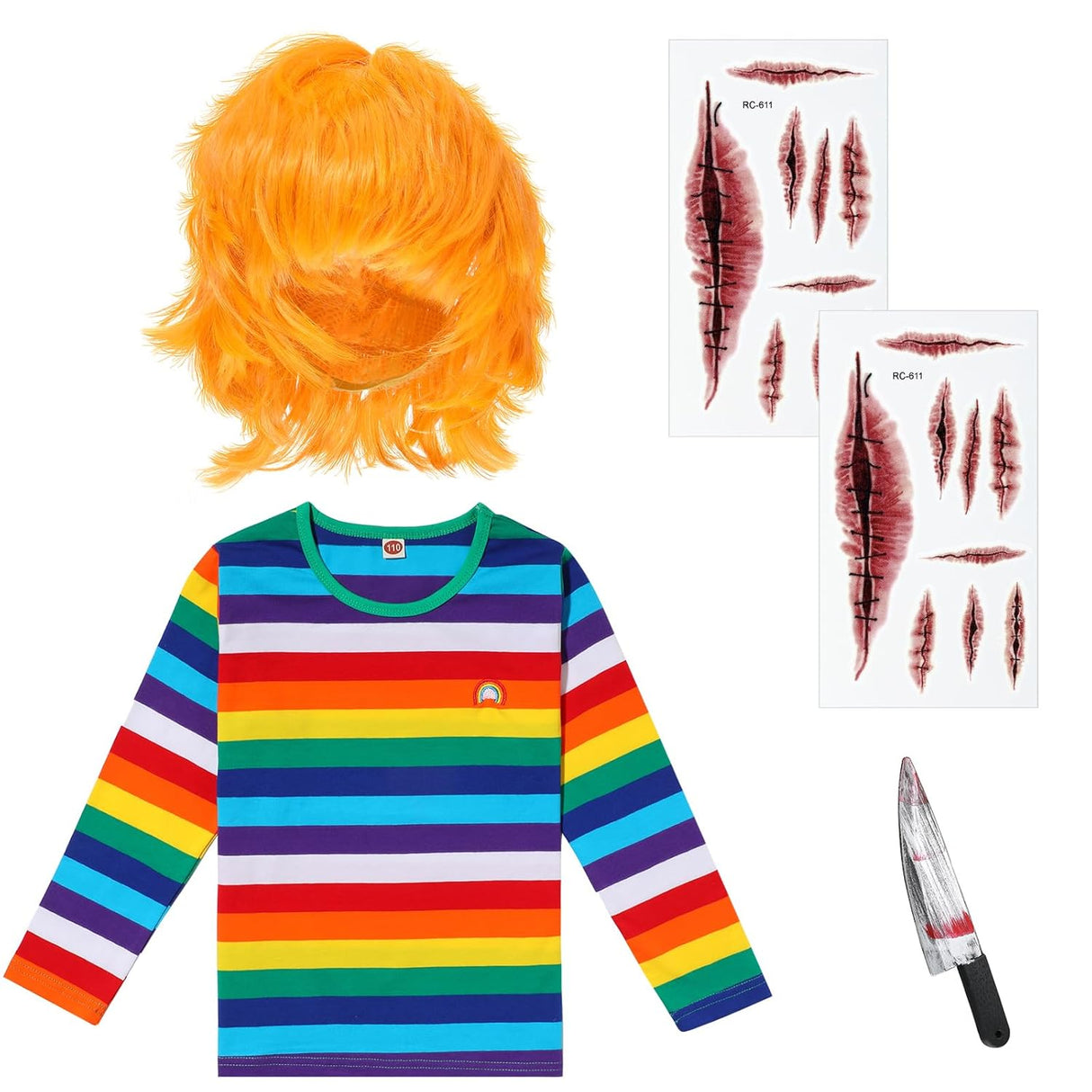 Disfraz de Halloween Fantasma, Anime, Peluca, Tatuajes, Talla 120