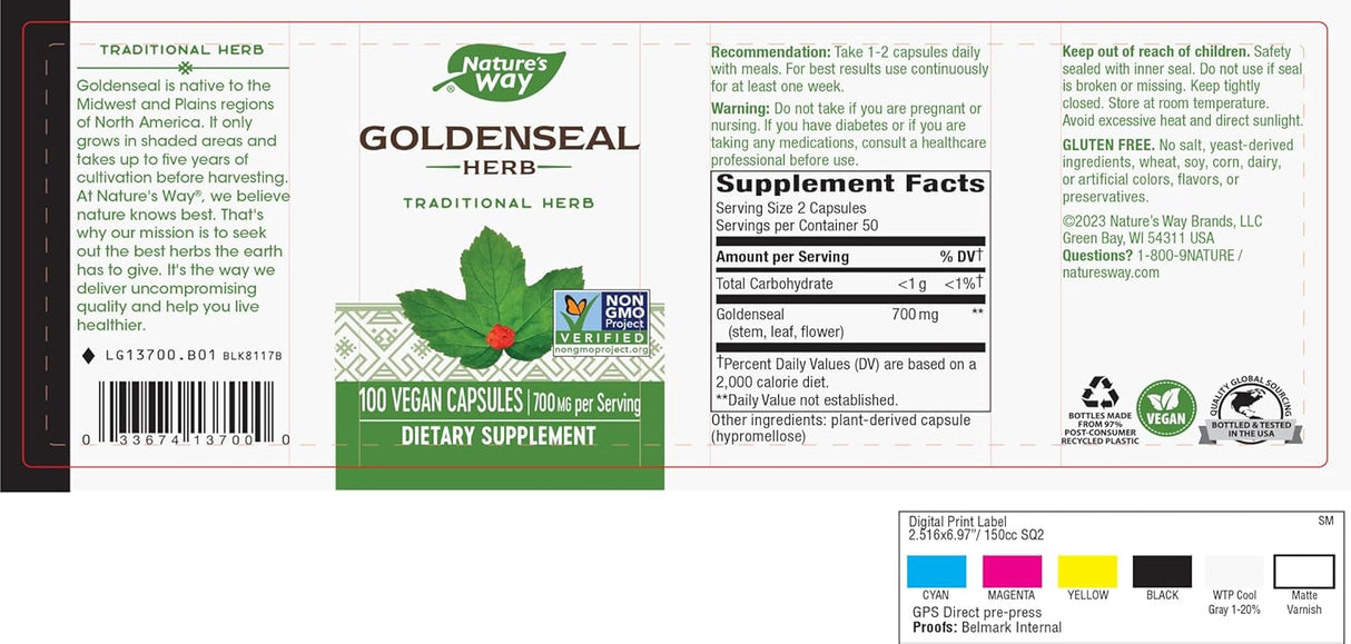 Suplemento Goldenseal Herb - Hidrastis., 13700, 100, 1, 1