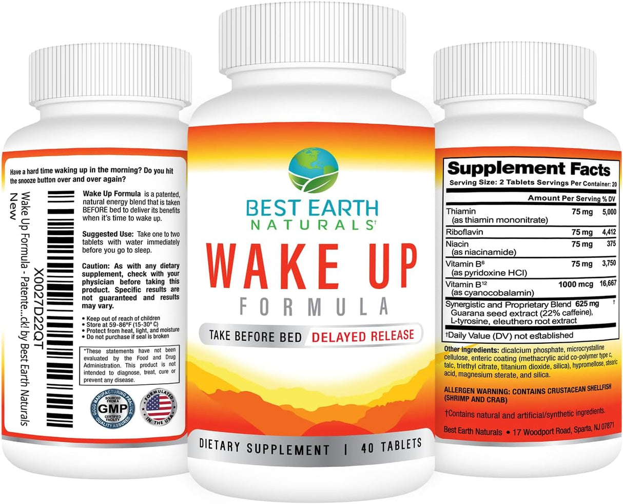 Suplemento Energético Earth Naturals Wake Up Fórmula Retardo 40 Cápsulas
