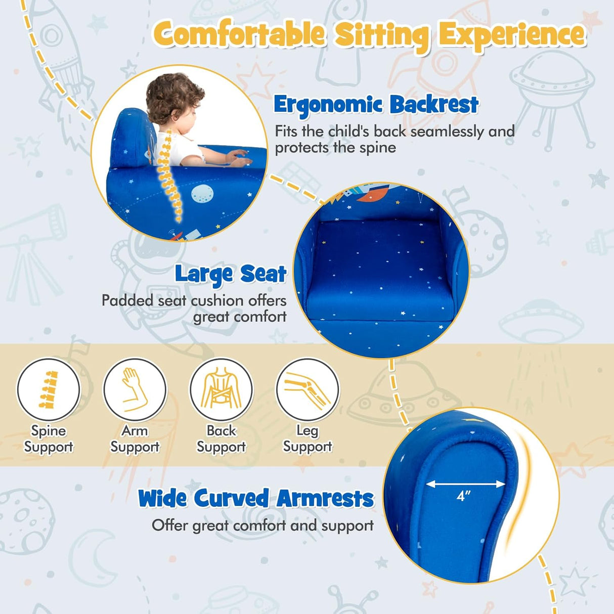 Silla con patrón de astronauta para niños pequeños Costzon