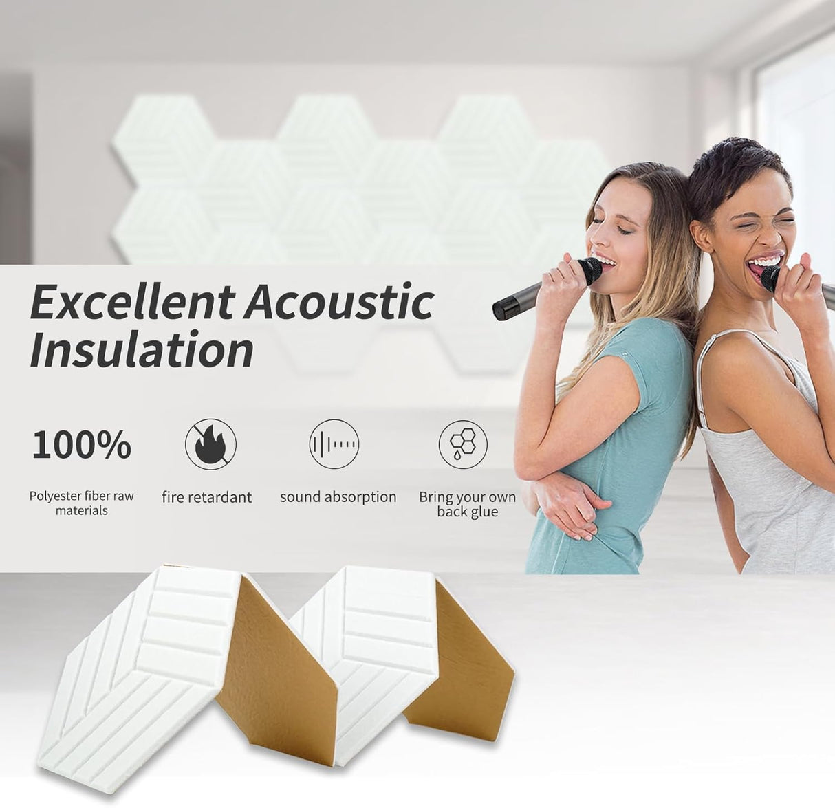 Paneles Acústicos Hexagonales 12 Piezas Autoadhesivos 14x12