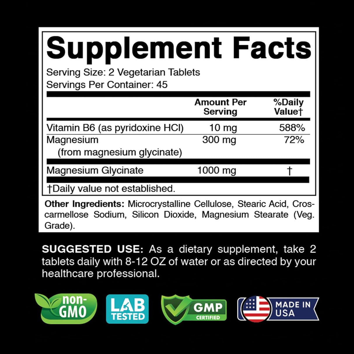 Magnesium Glycinate 10000mg, 300mg Mg, 90 Veg Tablets