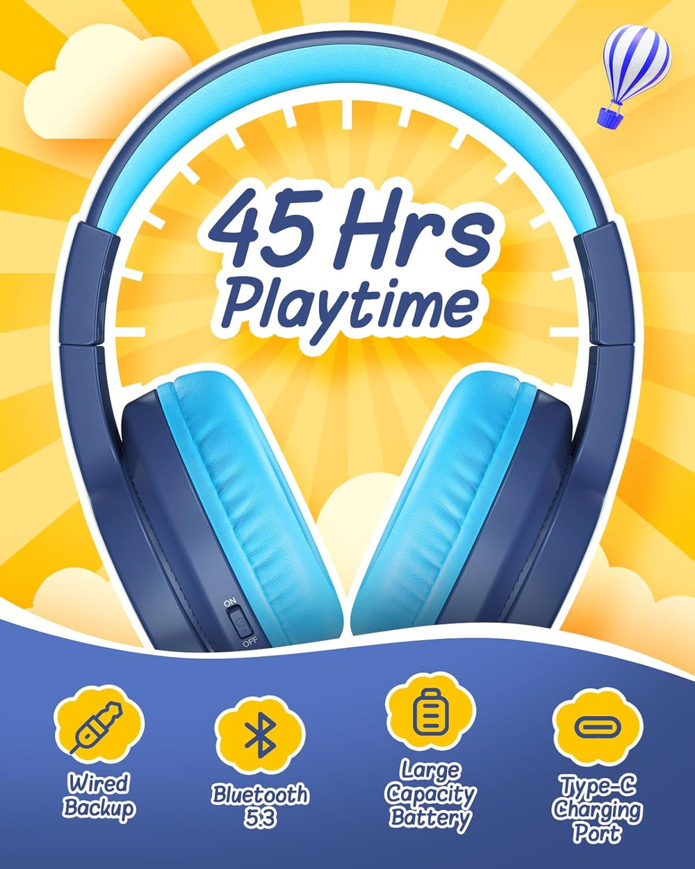 Auriculares Bluetooth Seenda Kids, 45H, 3 Modos de Luz, 85dB/94dB