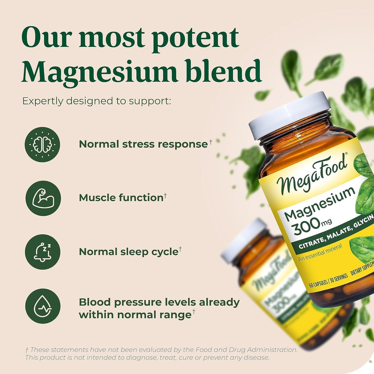 Suplemento MegaFood Magnesio 300 mg de glicinato de magnesio