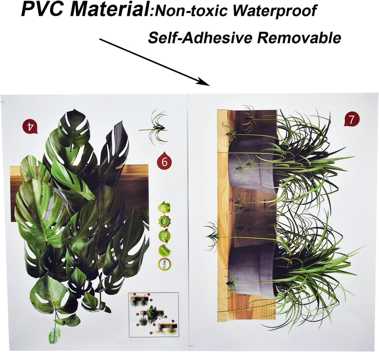 Vinilos Decorativos Maydahui Plantas Tropicales 3D 34x31 Pulgadas