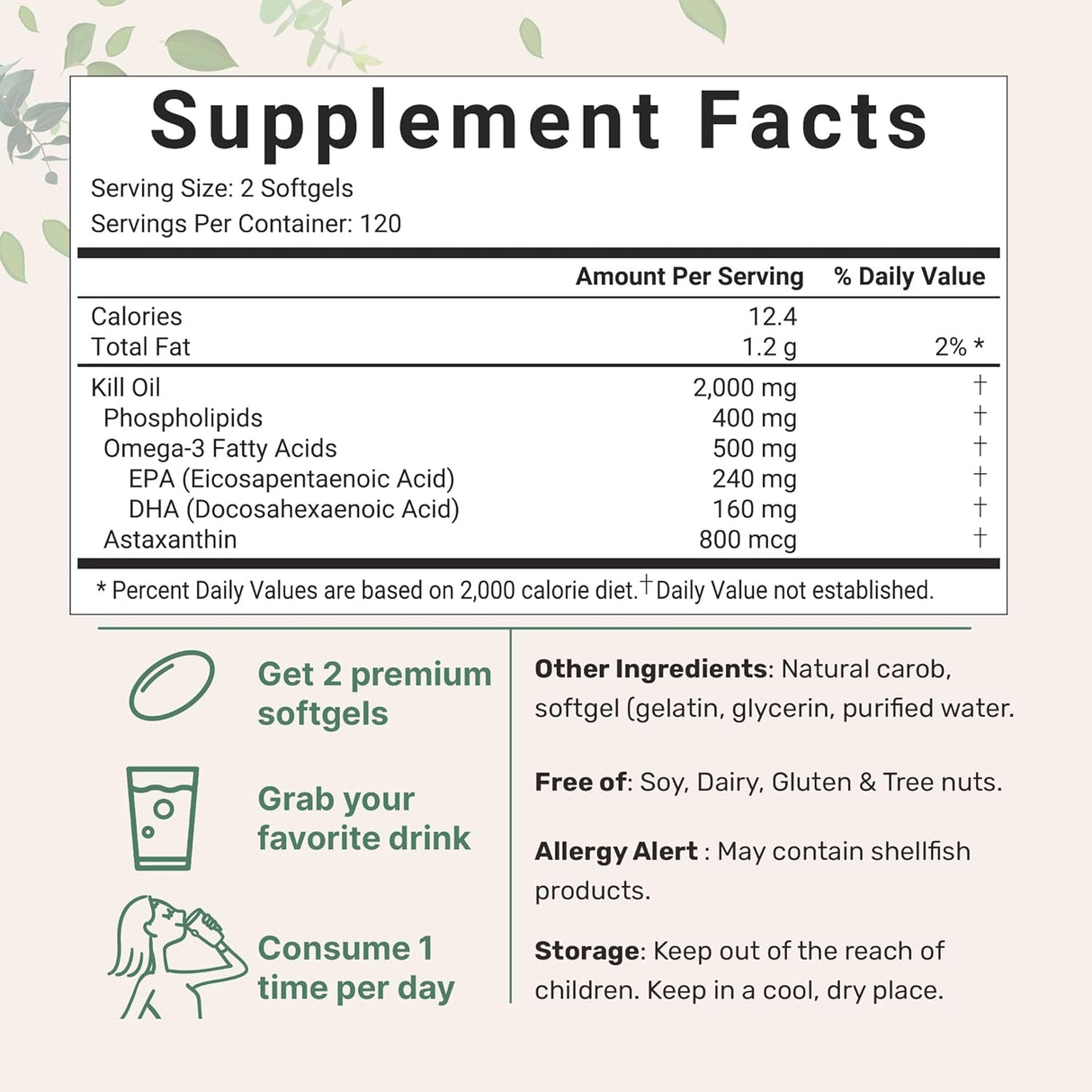 Suplemento de aceite de krill antártico 2,000 mg 240 cáp