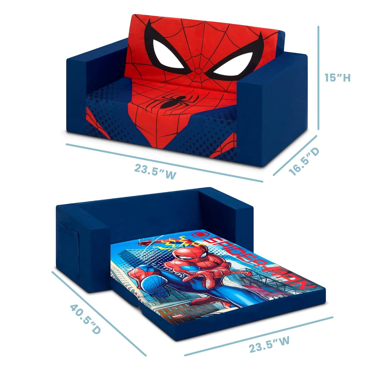 Silla transformable en cama para niños, diseño de Spider-Man