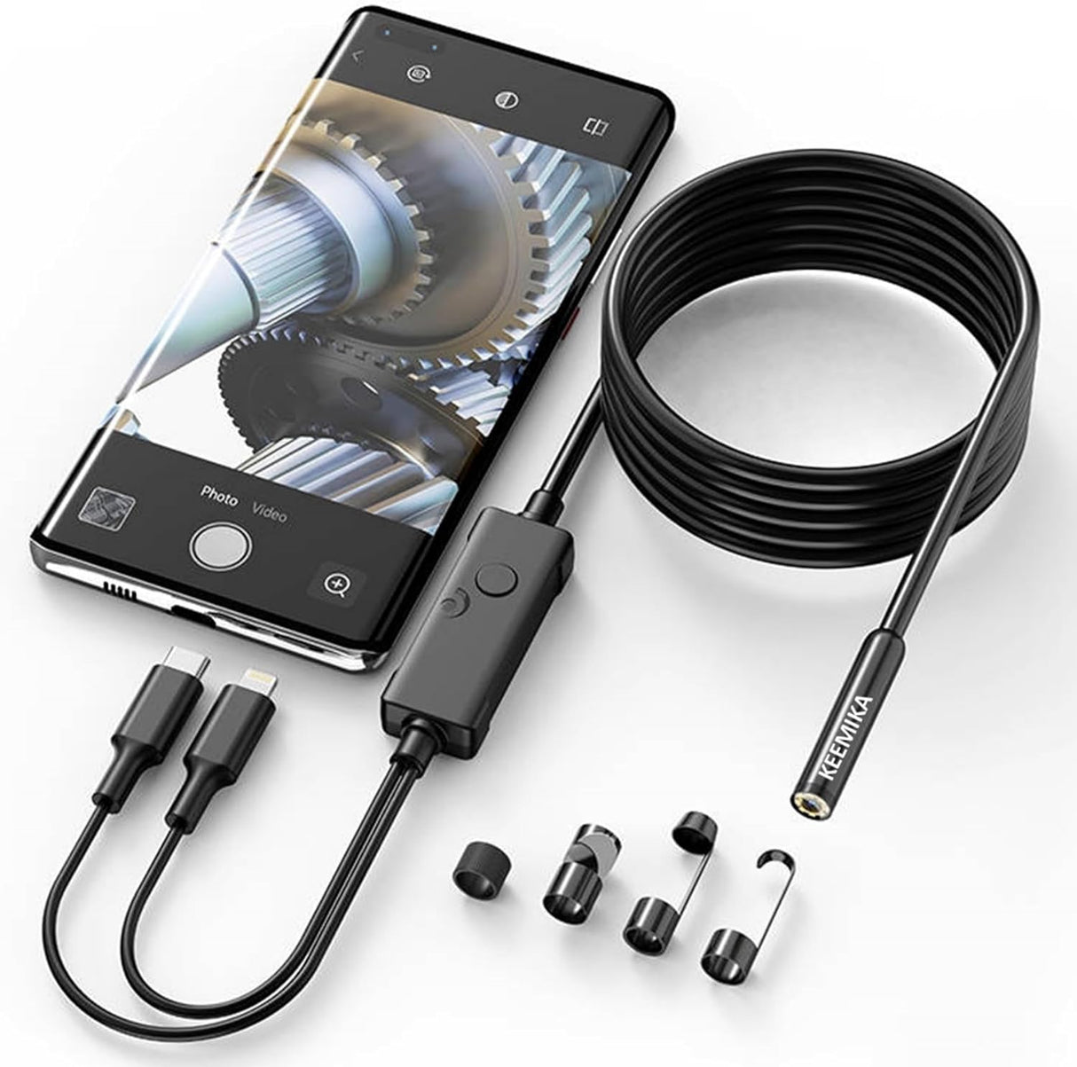 KEEMIKA Cámara endoscopio con luz, interfaz dual para iPhone