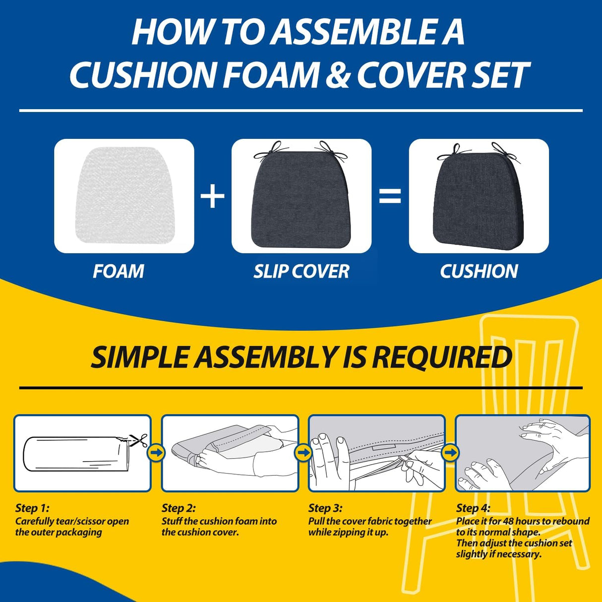 Cojines D-Shaped para Sillas, AAAAAcessories, 4 Pack, 17x16
