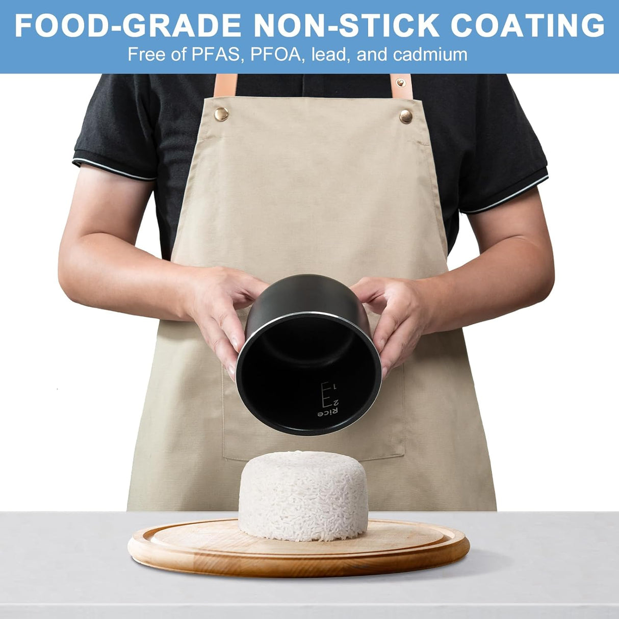 Cocedor de Arroz 2 Tazas, A-Snow, 1.2L, Antiadherente, BPA Free