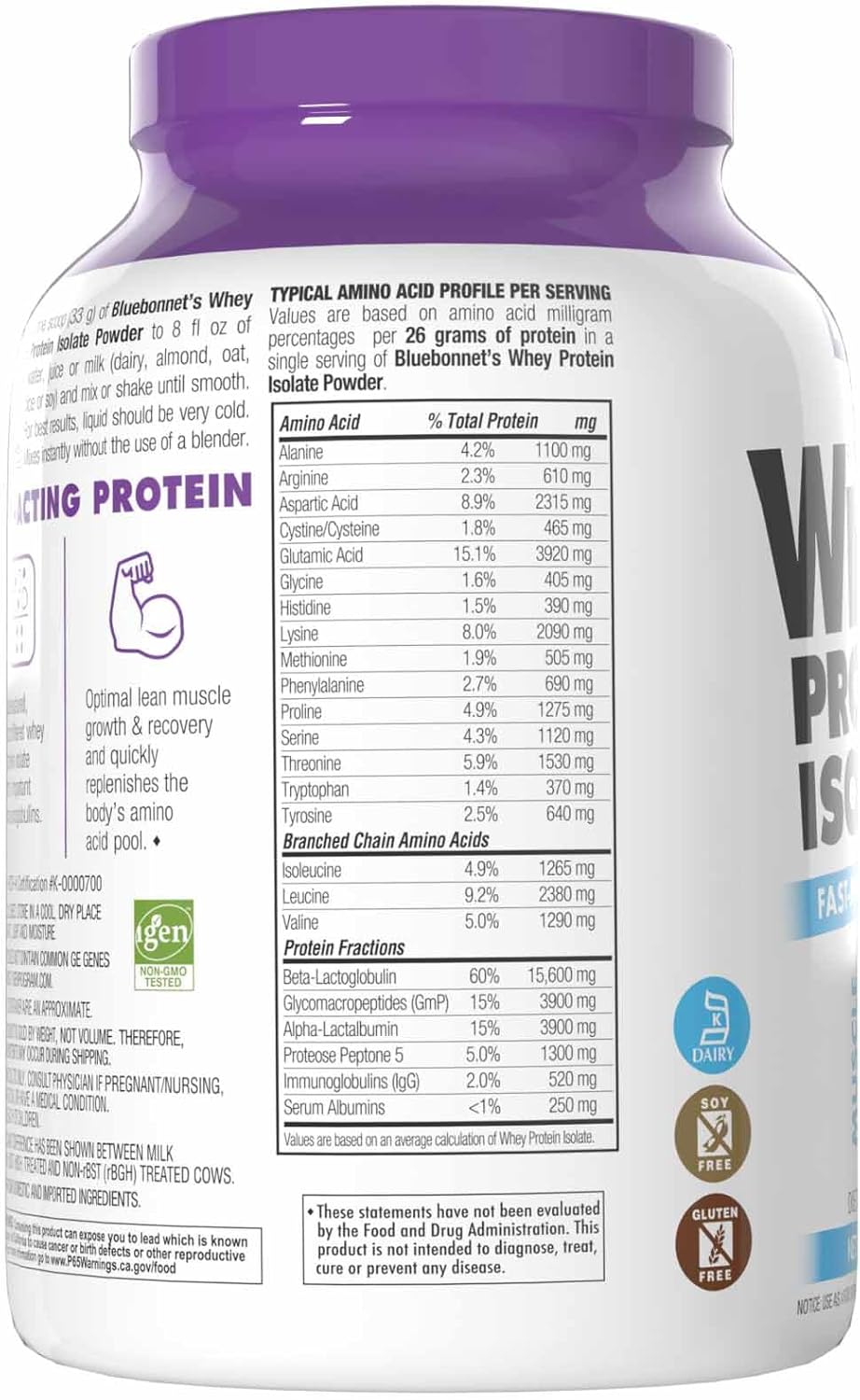 Suero de Proteína Aislada BlueBonnet, 26g, Sin Azúcar, 2L