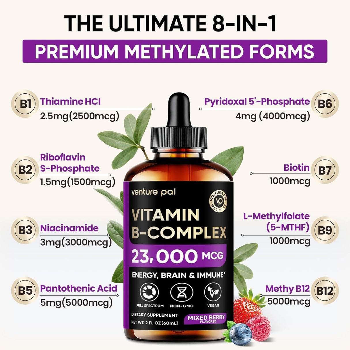Venture Pal 11-en-1 Complejo Vitamínico Líquido B12, B9, B1, B2, B3, B5, B6, B7